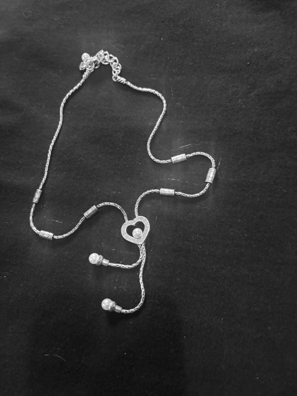 Brighton Heart Drop Lariat Necklace with faux pearls 16-18 inch